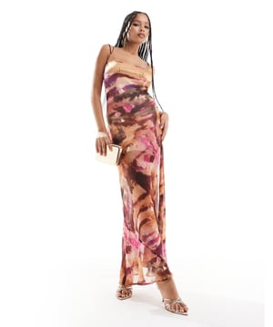 Dresses by ASOS DESIGN Let's hear it for the dress Blurred print Square neck Fixed straps Hook-and-eye fastening Thigh-high split Slim fitSold By: Asos