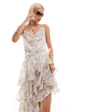 Dresses by Labelrail Collaboration with influencer Olivia Grace Herring Floral design Cowl neck Adjustable straps Ruffle trims Regular fitSold By: Asos