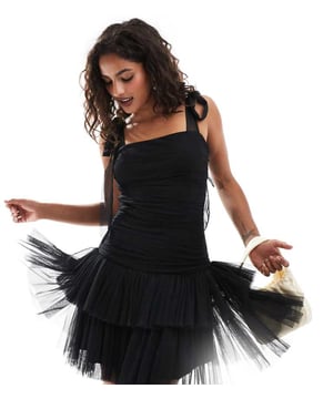 Dresses by Lace & Beads Petite BNO, here you come Square neck Tie straps Tiered hem Regular fitSold By: Asos