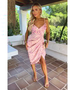 Seriously eye-catching, our Pink Zebra Print Strappy Wrap Top Gathered Skirt Midi Dress is a must have. Featuring adjustable straps, a v neck wrap top, a gathered side midi skirt and a zip up back. Dress it up with cute heels and a matching bag for your next night out! Model wears: UK 8/ EU 36/ US 4 Model's height: 165cm/ 5'5" Approx length from centre back to hem: 95 cm Fabric composition: 100% Polyester Colour: PINK *print position may vary*