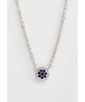 37+5 cm rhodium-geplateerde ketting met een centraal rond element met witte en donkerblauwe kristallen. Gepersonaliseerd logolabel.