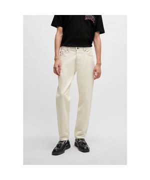 Zip fly and button closure.5 pocket design.Belt loops.Regular rise.Tapered fit.