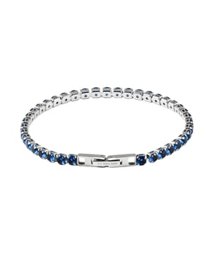 20 cm lange roestvrijstalen armband met blauwe zirkonia's. Gesp gepersonaliseerd met logo.