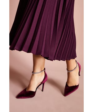 Sicily Velvet Diamante Ankle Strap Pointed Court Shoes