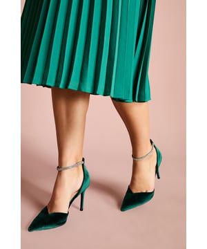 Sicily Velvet Diamante Ankle Strap Pointed Court Shoes