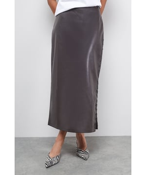 Faux Leather Whipstitch Detail Midi Skirt