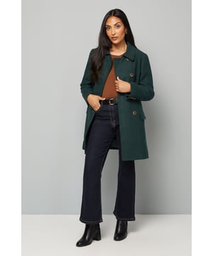 Classic double-breasted design with distinctive button detailing for a sophisticated silhouette
        Tailored collar that can be worn up or down for versatile styling options
        Practical side pockets perfect for keeping essentials close at hand
        Regular fit cut designed specifically for petite frames
        Fully lined for additional warmth and comfort during cooler seasons
    
    This timeless Wallis pea coat brings sophisticated glamour to your everyday wardrobe. The double-breasted design with its striking buttons creates a flattering shape that works beautifully for petite frames. Style as shown with a simple top and dark denim for casual family gatherings, or pair with a lightweight jumper and tailored trousers for lunch with friends. The versatile collar can be turned up against the chill or left flat for a more relaxed look. This coat transitions effortlessly from autumn to spring, making it a wardrobe essential that complements both casual and smart-casual ensembles. Perfect for layering over knitwear on cooler days, this coat offers the ideal balance of comfort and style for daytime occasions when you want to look polished without appearing overdressed.