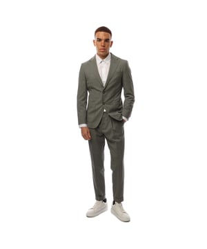 Mens Hugo Boss Suit in green.- Notched lapels.- Front button fastening.- Kissing button cuffs.- Inside pockets.- Hook eye  button and zip closure.- Belt loops.- Two side pockets.- Turn-up hem.- 100% Virgin Wool.- Ref: 50533786313