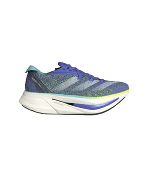 adidas Adizero Prime X 2.0 STRUNG Shoes in cobalt blue - zero metallic - lucid lemon.Built with innovative technology and designed without the constraints of world race regulations  the Prime X 2 Strung offers more performance-driven features in a single race shoe. It's constructed with a STRUNG upper  a textile innovation that transforms athlete data into a dynamic material tuned to the athlete's needs. Prime X 2 Strung also has 3 layers of LIGHTSTRIKE PRO  in a stack height of 50mm. With an all-new energy core between two layers of foam  it helps to reduce weight and provide spring in the fore- and midfoot  so you can chase your fastest moment. An outsole featuring Continental compound delivers serious grip on a variety of surfaces.- The high-stacked race shoe packed with performance-driven features.- Regular fit- Lace closure- STRUNG upper- Textile lining- Lightstrike Pro cushioning- Weight: 308 grams (size UK 8.5)- Midsole drop: 7 mm (heel: 50 mm - forefoot: 43 mm)- Continental™ Rubber outsole- Upper contains a minimum of 50% recycled content- Ref: IF1209