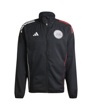 
De Adidas Ajax Presentatie Trainingsjack in senior maten komt uit de nieuwste Ajax trainingscollectie 2025-2026. De Ajax-trainingscollectie 25/26 is zwart met rood en wit gekleurd. De kleuren van onze stad, ter ere van 750 jaar Amsterdam. Ook keert het klassieke Ajax-logo terug, voor altijd. Het Ajax presentatiejack heeft een volledige ritssluiting met opstaande kraag waarmee je zelf de warmte kunt regelen. De elastische boorden en zoom houden het jack perfect op zijn plek. Dankzij de ritszakken kun je veilig je benodigde spullen meenemen. <br> <br><ul><li>100% gerecycled polyester | officiÃ«le AEROREADYÂ® technologie </li><li>Volledige rits met opstaande kraag </li><li>Twee zijzakken met rits </li><li>Normale fit</li></ul>