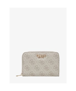 
De Guess Zamira Small Portemonnee in de kleur Dark Taupe Logo heeft een ritssluiting, licht-goudkleurige metalen onderdelen, vakjes voor pasjes, muntenvak met rits aan binnenkant en logo met metalen detail op de voorkant.

Afmetingen: 14 x 9 x 3 cm