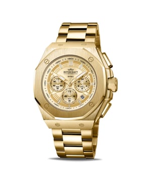 
<p>Dit gouden Rotorcraft herenhorloge, model Skyfall RC6507, is een robuuste en stijlvolle keuze voor elke man. Dit stoere chronograaf horloge is een musthave voor wie houdt van een krachtig ontwerp en betrouwbare functionaliteit. Het gouden polshorloge is niet alleen een opvallend accessoire, maar ook een praktisch uurwerk dat geschikt is voor dagelijks gebruik. Met een <strong>waterdichtheid van 3 ATM </strong>kun je het horloge zorgeloos dragen tijdens het handen wassen. De Skyfall RC6507 combineert elegantie met duurzaamheid, wat het een perfect cadeau maakt om te geven of te krijgen. Het klokje is ontworpen om zowel in alledaagse situaties als bij speciale gelegenheden indruk te maken. Of je nu op zoek bent naar een horloge voor jezelf of een bijzonder geschenk voor een geliefde, het Rotorcraft Arcane RC5005 herenhorloge biedt de perfecte balans tussen stijl en functionaliteit. De Rotorcraft Arcane is in meerdere kleuren verkrijgbaar en je shopt het model RC5005 met korting in de