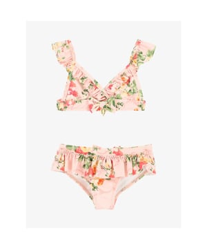 
De Angels Face Algarve Bikini in de kleur Primrose Pale Pink heeft een gespsluiting aan de achterkant en verstelbare bandjes. De bikini heeft roezels en een strik.