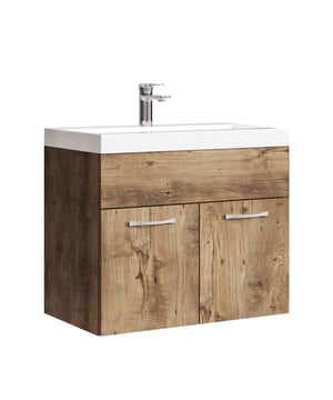 
Badkamermeubel set Montreal inclusief wastafel. Deze set geeft iedere badkamer, groot of klein, extra bergruimte en een moderne en luxe uitstraling. Vanwege zijn strakke afwerking is het meubel gemakkelijk schoon te maken. De set is uitgevoerd in bruin eiken en is gemakkelijk te monteren. De kast is gemaakt van spaanplaat en de wastafel van kunstmarmer.Afmetingen (b x d x h)Onderkast met wastafel: 60 x 35 x 51 cmKenmerken- De wastafelkast is uitgevoerd met twee deuren- Het badkamermeubel is aan de muurzijde volledig open voor het aansluiten van de afvoer- De onderkant is volledig gesloten- Geen afvoerplug, sifon, spiegel of kraan inbegrepen- Inclusief overloop set- Zonder soft close sluitingVerpakking en montageHet badkamermeubel Montreal 01 is verpakt in 1 doos. Bevestigingsmateriaal voor het ophangen van de set is inbegrepen, evenals een Merk: Badplaats Kleur: Bruin eiken