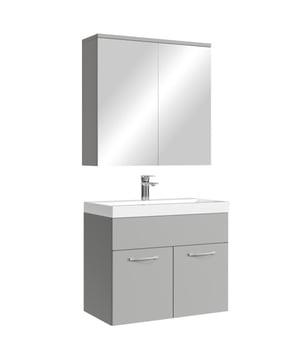 
Badkamermeubel set Montreal inclusief onderkast, wastafel en spiegelkast.Deze set is bedoeld om iedere badkamer, groot of klein, van extra bergruimte te voorzien en een moderne en luxe uitstraling te geven. Vanwege zijn strakke afwerking is het meubel gemakkelijk schoon te maken. De set is uitgevoerd in mat grijs en is gemakkelijk te monteren.Kenmerken- Wastafelkast gemaakt van spaanplaat- Wastafel gemaakt van kunstmarmer- De wastafelkast is uitgevoerd met twee deuren- Het badkamermeubel is aan de muurzijde volledig open voor het aansluiten van de afvoer- De onderkant is volledig gesloten- Wordt als bouwpakket geleverd- Montagematerialen inbegrepen- Geen afvoerplug, sifon of kraan inbegrepen- Inclusief overloop set- Gemaakt van spaanplaat met fineerlaag- Zonder soft-close sluitingAfmetingen (b x d x h)Onderkast met wastafel: 60 x 35 x 51 Merk: Badplaats Kleur: Grijs eiken