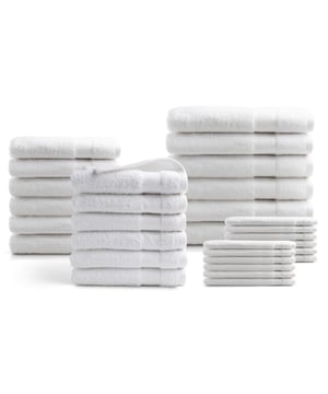
Met dit 30 delige set Hotel Collectie geweven van 100% hoogwaardige katoen, bereik je dat luxe wellness-gevoel en geniet je van jouw kleur naar keuze!De doeken hebben een hoge absorptie hierdoor kunnen ze vocht makkelijk en snel opnemen. De doeken zijn voorzien van handige ophanglus, waardoor deze gemakkelijk aan een haakje op te hangen zijn.KleurenDe hotel serie zijn verkrijgbaar in de kleuren; antraciet, wit, licht grijs, zwart, turquoise aqua, roze, taupe, oker geel, klassiek blauw, lente groenMaterialen Deze handdoeken zijn gemaakt van hoogwaardige kwaliteit katoen (100%) en hebben een dikte van 500 gram per vierkante meter.WasvoorschriftenDe handdoeken kunnen gewassen worden tot 60 °C . De handdoeken moeten drogen op een lage temperatuur.Product specificaties:100% katoenWassen tot 60 gradenGram per vierkante meter: 500 g/m2Compleet 30 delig set bestaat uit: 6 badlakens, 12 handdoeken en 12 washandjesFormaat 6x 70x140cm, 12x 50x100 cm, 12x 16x21cmDrogen in de droger mits op een lage temperatuurBSCI - gecertificeerdOekotex - gecertificeerd - Afmeting: Set in diverse maten - Kleur: Wit - Materiaal: Katoen