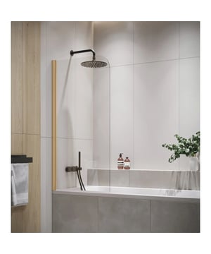 
Badwand Torino goud is een draaibaar badscherm vervaardigd uit veiligheidsglas. De wand wordt geleverd met profielen en strips. De badwand is gemakkelijk te installeren en al het benodigde montagemateriaal hiervoor is inbegrepen.De wand kan direct op de badrand geplaatst worden. Vanwege het draaibare profiel wat tegen de muur geplaatst wordt, kan de volledige wand worden weggedraaid.Afmetingen: 60 x 140 cmBadwand Torino is behandeld met nano coating, wat ervoor zorgt dat kalk en zeepresten zich minder makkelijk hechten aan het glas. De wand wordt bevestigd in een goud profiel welke tegen de muur moet worden bevestigd. Onder de wand wordt een rubberen strip geplaatst om het geheel waterdicht te maken. Het plaatsen van de wand in spiegelbeeld is ook mogelijk.Kenmerken- Badwand inclusief profielen en strips- Gemakkelijk te monteren op iedere badrand- Inclusief draaibaar muurprofiel- In Merk: Badplaats Kleur: Goud profiel, Transparant glas
