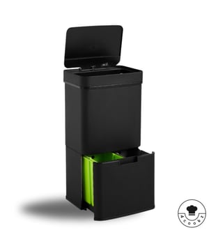 
4cookz® RVS Smart Waste afvalscheidingsprullenbak met sensor in de kleur mat zwart. De totale inhoud is 72 liter, verdeeld over 4 bakken. Ben je op zoek naar een mooie en doordachte afvalemmer voor een betaalbare prijs? Dan zit je goed met deze afvalemmer van 4cookz®. Deze stalen afvalemmer met sensor waardoor hij open en dicht gaat zonder dat je hem hoeft aan te raken. Hij is voorzien van een speciale coating waar je geen vingers er op ziet. Een prachtige aanvulling in je keuken, maar ook praktisch!De bovenste klep is te openen zonder hem aan te raken. Door de sensor kun je hem openen als je handen vol zijn, dus dat is ideaal. Hij opent als je binnen 20 cm van de bovenkant deksel ben en hij sluit 5 seconde nadat er geen beweging meer is. Maar je kunt natuurlijk ook op een knopje drukken om hem open en dicht te doen. Je vindt in dit bovenste compartiment een ruimte van 47 liter, waar je de vuilniszak in een ring in hangt en een klein inzet afvalbakje van 4 liter.Deze kun je eenvoudig uit de emmer nemen om ergens los te gebruiken en in de prullenbak te deponeren. Het is juist ook een handige om tijdens het koken te gebruiken als compostbakje. Je kunt het kleine afvalbakje natuurlijk ook opbergen in de onderste afvallade.Afvalscheidingsprullenbak met sensorAfmetingen: 31x42x82 cmTotaal capaciteit: 72 literUitneembaar inzetbakje met deksel van 8 liter voor groente Automatische opening en sluiten door sensorSoft close dekselKleur: mat zwartGewicht netto 8,8 kgWerkt op 6 AA batterijen (niet meegeleverd)Let op: sensor prullenbakken werken niet met oplaadbare batterijen. Die hebben nl een lagere spanning.Bovenste compartiment is geschikt voor zakken d.m.v ophanging in een ringWe leveren ook universele transparante afvalscheidingszakken als toebehoren: 8720572201293  4cookz® 70 universele Vuilniszakken afvalscheidingsprullenbakken of voordeel verpakking 8720572202771 4cookz® 140 stuks Universele Vuilniszakken AfvalscheidingsprullenbakOnder in de afvalemmer vind je een tweede afval ruimte, deze is verwerkt in een handige lade welke wielen heeft om makkelijk open te gaan en heeft een inhoud van 25 liter. Deze ruimte is voorzien van 2 uitneembare emmers om bijvoorbeeld papier, plastic of compost te scheiden. Ook kan je deze ruimte benutten om bijvoorbeeld uw afvalzakken in te bewaren samen of schoonmaakmiddelen. Zo maak je van de afvalemmer een handige opberger. De afvalemmer is voorzien van een greep, zodat u deze eenvoudig kunt verplaatsen.let op: De prullenbak is voorzien van een beschermfolie als hij wordt geleverd. Deze moet u dus eraf halen als hij geleverd wordt. Afval scheiden is goed voor het milieu: papier, glas, plastic, groente, we houden het tegenwoordig allemaal gescheiden.. Het scheiden van afval kan echter leiden dat overal in huis stapeltjes, zakjes of dozen met verschillende soorten afval bijgehouden wordt. Komt dit je bekend voor? Dan is dit dé afvalemmer voor jou! De Smart Waste afvalemmer van 4cookz® is de ultieme oplossing. De binnen bakken zijn eenvoudig uit te nemen en kunnen zo ook goed schoongemaakt worden.OnderhoudDe containers zijn makkelijk uit te nemen en te legen. De afvalemmers van hebben een anti-vinger afdruk coating waardoor je niet snel vette vingers ziet. De afvalbak is makkelijk te reinigen met warm water en schoonmaakmiddel.PraktischIn deze prullenbak zitten maar liefst 4 vakken. Ideaak dus om te gebruiken voor afval scheiden. Gebruik bijvoorbeeld het grote vak voor plastic, 1 vak voor oud papier en het grote vak voor restafval. Uiteraard kan je ook een vak gebruiken voor glas. In het grote vak boven, leveren we een 4 Liter afvalbakje voor groenafval mee . Deze heeft een hengsel om eenvoudig uit te nemen en te legen in je groenbak. Uiteraard kun je deze ook los op het aanrecht laten staan. Recyclen wordt eenvoudig met deze recycle afvalbak.4cookz® - plezier aan koken4cookz® staat voor alles voor de kok: Of het nou gaat om een prullenbak of een mooie mooie BBQ accessoires, plezier aan koken krijg je met goede spullen. Als je gewoon functioneel moet koken voor het gezin, houdt van uitgebreid koken als hobbykok of als je professioneel als kok bezig bent, 4cookz® heeft een breed scala aan mooie keuken items. 4cookz® is onderdeel van 4Goodz, een Nederlandse importeur van diverse productgroepen waaronder kook spullen. Het staat voor kwaliteit, trends en innoverende producten en technieken en constante vernieuwing. - Afmeting: - Kleur: Zwart - Materiaal: RVS