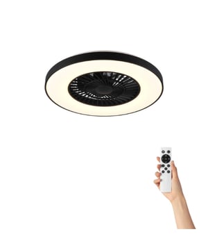 
Plafondventilator Marita met Verlichting - Ø59cm - 3 Snelheden - Afstandsbediening - Zwart/Wit Upgrade uw woonruimte met de Plafondventilator Marita met verlichting, een combinatie van functionaliteit en elegantie. Met een diameter van Ø59cm biedt deze ventilator een effectieve luchtstroom om uw kamer comfortabel te houden, ongeacht het seizoen.  Belangrijkste Kenmerken: Krachtige Luchtstroom: De Plafondventilator Marita met verlichting beschikt over drie snelheden om de luchtstroom aan te passen aan uw behoeften en voorkeuren, zodat u altijd geniet van een comfortabele omgeving. Geïntegreerde Verlichting: Met de ingebouwde SMD LED-verlichting van 39,6W en een lichtopbrengst van 3900lm wordt uw kamer helder verlicht. De lichtkleur is traploos instelbaar van 3000K tot 6500K, waardoor u de perfecte sfeer kunt creëren. Handige Afstandsbediening: Bedien de ventilator en de verlichting gemakkelijk vanaf elke plek in de kamer met de meegeleverde afstandsbediening. Nachtlichtfunctie: Geniet 's nachts van een subtiele verlichting zonder het volledige licht in te schakelen, dankzij de handige nachtlampfunctie die apart kan worden bediend. Stijlvol Design: Het moderne ontwerp van de Plafondventilator Marita met verlichting, met zijn zwart-witte uitstraling, past perfect in elke eigentijdse inrichting en voegt een vleugje moderniteit toe aan uw interieur. Energiezuinig en Milieuvriendelijk: Dankzij de LED-technologie bespaart u tot 80% op energiekosten en draagt u bij aan een duurzamer milieu. Bovendien hebben LED-lichtbronnen een lange levensduur en produceren ze minder warmte.  Afmetingen: Hoogte: 20 cm Diameter: 59 cm Gewicht: 3,5 kg  Specificaties: Voeding: Netstroom Aantal standen: 3 Bediening: Afstandsbediening Met de Plafondventilator Marita haalt u niet alleen een verkoelende oplossing in huis, maar ook een stijlvolle toevoeging aan uw interieur. Bestel hem vandaag nog en geniet van het perfecte samenspel van comfort en elegantie. Merk: Cool Breeze Materiaal: Kunststof Kleur: Zwart Afmetingen: Ø59cm EAN: 8721155000043