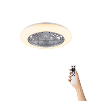 
Plafondventilator Straslund LED - Ø50cm - 3 Snelheden - Afstandsbediening - Grijs Upgrade uw leefruimte met de innovatieve Plafondventilator Straslund LED, een perfecte samensmelting van modern design en geavanceerde functionaliteit. Deze ventilator van Trio Leuchten, uitgevoerd in elegant titanium met acryl glas, voegt een vleugje verfijning toe aan elke kamer in uw huis.  Belangrijkste Kenmerken: Modern Titanium Design: De Straslund LED Plafondventilator heeft een eigentijdse uitstraling dankzij zijn stijlvolle titanium afwerking en acryl glas. Het unieke ontwerp maakt het een opvallende toevoeging aan uw interieur. Drie Snelheidsniveaus: Pas de luchtstroom aan uw behoeften aan met de drie verschillende snelheidsniveaus. Of u nu een subtiele bries of krachtige ventilatie wenst, de Straslund LED biedt de juiste instelling. Geïntegreerde Dimmer en Kleurinstelling: Regel niet alleen de helderheid van het licht, maar ook de kleur met de geïntegreerde dimmer. Pas de lichtkleur traploos aan, variërend van warm tot koel, om de perfecte sfeer te creëren. Nachtstand en Starlight Effect: Schakel de nachtstand in voor zacht licht in de avonduren. Het Starlight effect voegt een vleugje magie toe aan uw kamer, waardoor een serene en rustgevende atmosfeer ontstaat. Handige Afstandsbediening: Met de meegeleverde afstandsbediening kunt u eenvoudig alle functies van de ventilator bedienen, waaronder de snelheid, verlichting, dimmer en timer.  Specificaties: Diameter: 50 cm Hoogte: 16 cm IP20: Geschikt voor binnengebruik Niet geschikt voor externe dimmer Met de Plafondventilator Straslund LED haalt u niet alleen een verkoelende oplossing in huis, maar ook een stijlvolle en praktische toevoeging aan uw interieur. Bestel hem vandaag nog en geniet van de perfecte mix van innovatie, comfort en stijl in elke kamer. Voeding: Netstroom Aantal standen: 3 snelheden Bediening: Afstandsbediening Merk: Ventiluxe Materiaal: Kunststof Kleur: Grijs EAN: 1142383002017