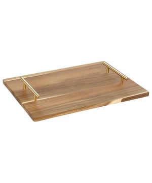 
Serveer drankjes, hapjes of een uitgebreid ontbijt in stijl met dit luxe acacia houten dienblad. Het natuurlijke hout in combinatie met de goudkleurige metalen handgrepen geeft het dienblad een chique en moderne uitstraling. Dankzij het stevige ontwerp is de tray zowel praktisch als decoratief, ideaal voor dagelijks gebruik of speciale gelegenheden. Voordelen: Hoogwaardig materiaal: duurzaam en stevig acaciahout Luxe afwerking: goudkleurige metalen handgrepen voor een elegante uitstraling Multifunctioneel: te gebruiken als serveertray, decoratieplateau of borrelplank Tijdloos design: combineert natuurlijke warmte met moderne luxe Onderhoudsvriendelijk: eenvoudig schoon te maken met een vochtige doek Productspecificaties: Afmetingen: 30 x 40 cm Materiaal: Acaciahout & Metaal (handgrepen) Kleur: Natuur hout met goudkleurige handgrepen Vorm: Rechthoekig Waarom kiezen voor dit acacia houten dienblad?Dit dienblad is meer dan een praktische serveerhulp. Dankzij de luxe uitstraling is het ook perfect als decoratief plateau in de woonkamer, keuken of eetkamer. Combineer functionaliteit met stijl en maak indruk bij elke gelegenheid. MATERIAAL: Acacia Hout KLEUR: Bruin AFMETING: L40 x B30 x H5 cm ONDERHOUDSVOORSCHRIFTEN: Wij raden u aan na gebruik het dienblad schoon te maken met warm water, een vochtige doekje en mild reinigingsmiddel. Merk: CASA DI ELTURO Materiaal: Hout Kleur: Bruin