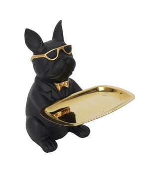 
Geef je interieur een opfrisser met het ornament Bulldog 21 cm. Het beeld in de vorm van een bulldog is een echte blikvanger en zal zeker niet onopgemerkt blijven. Tijdloze basics die passen in elk interieur en bij elke woonstijl zijn tegenwoordig niet meer weg te denken en een paar trendy blikvangers zijn daarbij essentieel om je interieur compleet te maken. Het van hars gemaakte beeldje bestaat uit een zwarte Bulldog met een zonnebril die een luxe gouden dienblad vast heeft. Het ziet er mooi uit en kan worden gebruikt voor het bewaren van kleine items zoals sleutels! Mooie blikvanger voor op de vensterbank, tafel of kast. Kortom ornament Bulldog zal een echte eye-catcher in je interieur zal zijn! En daarbij kan een hip woonaccessoire heel veel doen in huis. Dit ornament is daar het perfect voorbeeld van! MATERIAAL: Polyresin, Metaal KLEUR: Zwart, Goud AFMETING: B 19 cm x H 21 cm Merk: CASA DI ELTURO Materiaal: Polyresin Kleur: Zwart