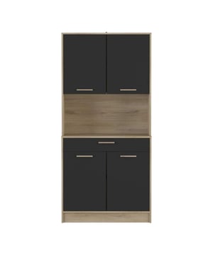 
Een perfect opbergmeubel voor kleine ruimtes! Deze Hoge Buffetkast met 4 Deuren en 1 Lade, Eiken en Zwart Decor - L80 x H176 cm - Dolce biedt mooie opbergruimtes met twee kasten, een grote lade en een ideale nis als werkblad of voor een magnetron. Gemaakt met een 100% melamine coating, is dit meubel perfect waterbestendig. Productkenmerken: 15 mm spaanplaat / 100% melamine coating. Licht hout / leisteen grijs decor. PEFC-gecertificeerde panelen. Gemaakt in FRANKRIJK. Twee kasten boven en onder het meubel. 2 verstelbare interne planken op 3 niveaus. Een lade voor bestekopslag - afmetingen L76,8 x H28,7 x D6,6 cm. Een grote open nis: afmetingen L80,1 x H39,6 x D39,1 cm. Een werkblad, hoogte 80 cm. Productafmetingen: Breedte 83,3 cm x Hoogte 176,1 cm x Diepte 40 cm - Nettogewicht: 47,9 kg. Verpakkingsafmetingen: Pakket nr. 1: Lengte 90,7 cm x Hoogte 13,9 cm x Diepte 41,6 cm - Bruto gewicht: 28,5 kg. Pakket nr. 2: Lengte 101,6 cm x Hoogte 11,4 cm x Diepte 34,2 cm - Bruto gewicht: 19,4 kg. Merk: CaliCosy Kleur: Brown