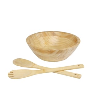 
Materiaal: Bamboe. Inhoud: 1 vork, 1 saladekom, 1 lepel.