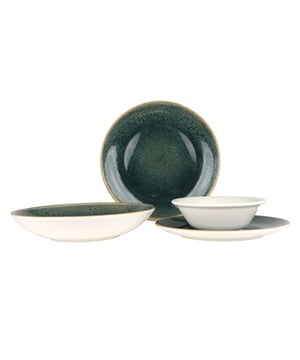 
Ore Mar voegt variatie toe aan uw presentatie met de elegantie van kleuren. Deze collectie is de perfecte keuze voor diegenen die hun presentaties willen differentiëren en verrijken.Deze set bevat:- 6 dessertborden 23 cm- 6 dinerborden 27 cm- 6 diepborden 25 cm (1300cc)- 6 kommetjes 16 cm (400cc)Specificaties:- Magnetron- en ovenbestendig: Dankzij onze duurzame grondstoffen en uitgebreide R&D-inspanningen; kunnen onze producten veilig worden gebruikt in de magnetron en oven, zelfs voor de hoge temperatuurvereisten van restaurants.- Vaatwasmachinebestendig: Horecasector vereist snelle service-tot-schoonmaakcycli. Ons zeer resistente beglazingsproces beschermt alle Bonna-producten in een zeer corrosieve industriële vaatwasseromgeving om aan de snelle cyclusbehoeften te voldoen.- Thermische schokbestendig: onze producten zijn duurzaam tegen plotselinge temperatuurschommelingen en onder extreme temperatuuromstandigheden in de keuken met een hard glazuuroppervlak en hoogwaardige grondstoffen.- Glazuurschadebestendig: Krassen zijn een veelvoorkomend probleem in de food- en cateringsector. Dankzij onze uitgebreide R&D-inspanningen; biedt onze geavanceerde beglazingstechniek een hoge krasbestendigheid in al onze producten.- Randchipgarantie: het volledige Bonna-productassortiment, geïdentificeerd met de "b", stelt de strengste normen ter discussie en kan jarenlang worden gebruikt door te voldoen aan de eisen van de horeca-industrie.Materiaal: PorseleinKleur: Groen
