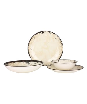 
Voeg een zijdezacht tintje toe aan uw keuken en leven met onze unieke collecties. Rinart porselein streeft ernaar om de traditie van het verleden duurzamer te maken met de moderne ontwerpen van de toekomst. Om dit doel te bereiken komen alleen de beste materialen uit de handen van bekwame ambachtslieden tot leven en raken ze de levens van gewone mensen die verhalen delen rond de tafel.Deze set bevat:- 6 dinerborden 27 cm- 6 dessertborden 23 cm- 6 diepborden 25 cm (1200cc)- 6 kommetjes 16 cm (400cc)Specificaties:- Magnetronbestendig: Dankzij onze duurzame grondstoffen en uitgebreide R&D-inspanningen; kunnen onze producten veilig in de magnetron worden gebruikt.- Vaatwasmachinebestendig: Alle producten van Rinart zijn vaatwasmachinebestendig. Je hoeft je nooit zorgen te maken over het in de vaatwasser zetten van de vaat.- Thermische schokbestendig: onze producten zijn duurzaam tegen plotselinge temperatuurschommelingen en onder extreme temperatuuromstandigheden in de keuken met een hard glazuuroppervlak en hoogwaardige grondstoffen.- Glazuurbeschermend: Krassen zijn een veelvoorkomend probleem als het om porseleinen serviesgoed gaat. Rinart biedt een hoge duurzaamheid tegen krassen.- Edge Chip Garantie: Het volledige Rinart-productassortiment is uitgerust met een hoge chipweerstand. Dit beschermt ze tegen schokken.Materiaal: PorseleinKleur: Multicolour