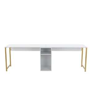 
Productkenmerken: Dubbel bureau, ideaal om een kantoorruimte in te richten zonder het te vol te maken.Gemaakt van 100% melamine-gecoate spaanplaten, dit bureau is duurzaam en gemakkelijk schoon te maken.Metalen poten geven het een industriële uitstraling.Biedt veel opbergruimte voor boeken, schriften en andere studiebenodigdheden.Het centrale rek, 34 cm breed en 50 cm hoog, is perfect voor het tonen van objecten of het opbergen van kantoorartikelen.Kan aan de muur worden bevestigd voor extra veiligheid en stabiliteit.Minimalistisch en stijlvol ontwerp.Productafmetingen: Lengte 240 cm x Hoogte 74 cm x Diepte 60 cm - Nettogewicht: 40 kg. Afmetingen verpakking: Pakket nr. 1: Lengte 134 cm x Diepte 71 cm x Hoogte 21 cm - Bruto gewicht: 40,52 kg. Merk: CaliCosy Kleur: White