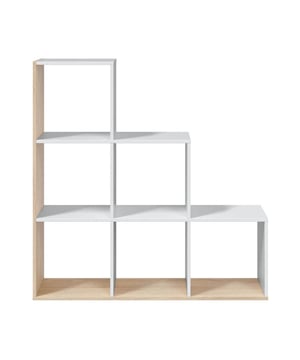 
Deze bibliotheektrap met 6 vakken en 3 planken in zwart-wit en houtkleur past perfect in elke kamer van uw interieur. Het biedt u veel opbergruimte die u kunt aanvullen met kubussen/dozen. Dit opbergmeubel kan ook dienen als afscheiding in een kamer. Productkenmerken: bibliotheek met 6 vakken en 3 planken. Montage in beide richtingen mogelijk. Kan een afscheiding creëren in een kamer. Kan worden aangevuld met opbergkubussen. Productsamenstelling: Melamine spaanplaat/metaal. Panelen afkomstig van duurzaam beheerde bossen in Europa. Productafmetingen: Hoogte 110 cm x Lengte 108 cm x Diepte 28 cm - Nettogewicht: 20 kg. Afmetingen pakket: Hoogte 117 cm x Lengte 32,5 cm x Diepte 9,6 cm - Brutogewicht: 20,41 kg. Merk: CaliCosy Kleur: White