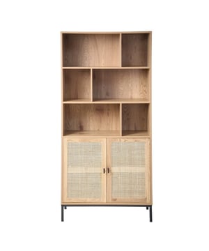 
Producteigenschappen: Boekenkast met 6 open vakken + 2 deuren met natuurlijke rotanpanelen en zwarte metalen handvatten. 1 plank achter elke deur. Zwarte metalen poten. Productafmetingen: Lengte 80 cm x Breedte 35 cm x Hoogte 175 cm - Nettogewicht: 37 kg. Afmetingen verpakking: Pakket nr.1: Breedte 45 cm x Lengte 163,5 cm x Diepte 14 cm. Gewicht: 20 kg. Pakket nr.2: Breedte 41 cm x Lengte 83,5 cm x Diepte 16 cm. Gewicht: 19,5 kg. Totaal bruto gewicht: 39,5 kg. Merk: CaliCosy Kleur: Wooden Effect