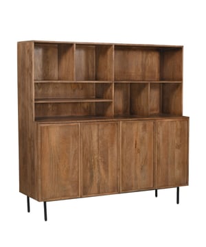 
Ben je op zoek naar een prachtige, trendy **kabinetkast** die zowel stijlvol als functioneel is? De Livingfurn Kabinetkast Elan is een echte blikvanger voor je interieur. Deze buffetkast biedt niet alleen veel opbergruimte, maar is ook een statement piece dat direct de aandacht trekt. Met zijn combinatie van modern design en rustieke materialen, voegt de Elan een vleugje elegantie en luxe toe aan elke ruimte. Perfect voor het opbergen van boeken, het uitstallen van je favoriete collecties, of gewoon als algemene opbergruimte. De Kabinetkast Elan is een aanwinst voor elk huis!De Livingfurn Kabinetkast Elan is vervaardigd uit duurzaam **mangohout**, bekend om zijn warme uitstraling en praktische eigenschappen. Het mangohout is sterk, slijtvast en heeft een unieke nerf die elke kast uniek maakt. De kast combineert open en gesloten compartimenten, wat zorgt voor een speels effect. Gebruik de open planken om je mooiste spullen te laten zien en de gesloten deuren voor spullen die je liever uit het zicht opbergt. De Elan kast is onderdeel van de Livingfurn Elan serie, waardoor je verschillende meubels kunt combineren voor een samenhangende look. De kast is geschikt voor diverse interieurstijlen en zal zeker een eyecatcher zijn in je woonkamer, eetkamer of zelfs je kantoor.Product TypeBuffetkast / KabinetkastMerkLivingfurnAfmetingen180x150x45 cmGewicht100 kgMateriaalMangohoutAantal planken11Aantal compartimenten11Achterwand inbegrepenJaMontage nodigNee