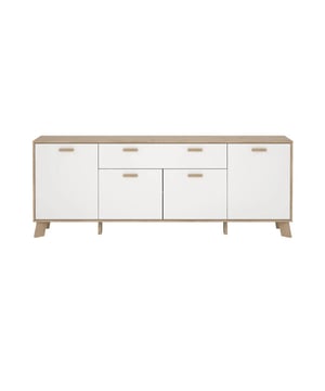 
Productkenmerken : Constructie van spaanplaat.Onderstel van MDF.4 deuren met 3 in hoogte verstelbare legplanken.1 grote lade.Kogelladegeleiders van metaal.Metalen scharnieren.Handgrepen van massief hout.Productafmetingen : Lengte 195,7 cm x Breedte 39,1 cm x Hoogte 73,0 cm - Nettogewicht: 46,6 kg.Pakketafmetingen : Pakket nr. 1: Lengte 97,5 cm x Diepte 63,6 cm x Hoogte 12,4 cm.Pakket nr. 2: Lengte 215,3 cm x Diepte 44,9 cm x Hoogte 9,6 cm.Totaal brutogewicht: 50,7 kg. Merk: CaliCosy Kleur: White