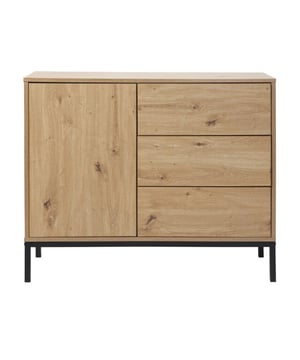 
Productkenmerken:Ontdek onze commode met 1 deur en 3 laden, zeer praktisch om je spullen op te bergen in een compact en stijlvol meubel.Ideaal als kleine opbergkast zoals een dressoir in de woonkamer of als commode in een slaapkamer.Hoofdmateriaal: FSC-gecertificeerde spaanplaten uit duurzaam beheerde bossen.Onderstel van zwart metaal.Volledig bedekt met eikendecor-folie.Laden openen met een eenvoudige druk dankzij de mechanische ondersteuning van het handgreeploze push/pull-systeem.Productafmetingen:Lengte 90 cm x Breedte 40 cm x Hoogte 80 cm - Nettogewicht: 31,1 kg.Pakketafmetingen:Pakket nr. 1: Lengte 100 cm x Breedte 49,5 cm x Hoogte 11 cm - Gewicht: 21,5 kg.Pakket nr. 2: Lengte 70 cm x Breedte 58 cm x Hoogte 10 cm - Gewicht: 12,3 kg.Totaal brutogewicht: 33,8 kg. Merk: CaliCosy Kleur: Wooden Effect