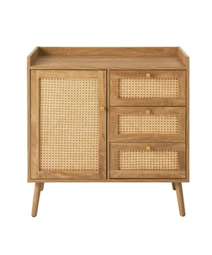 
Productkenmerken:Commode met 1 deur en 3 lades.Fronten van natuurlijk rotan.Gouden metalen knop.Opstaande rand bovenaan.Poten van massief grenenhout.Afmetingen product: Lengte 80 cm x Diepte 39 cm x Hoogte 79,5 cm Nettogewicht: 23,6 kg.Afmetingen verpakking:Pakket nr. 1: Lengte 91,5 cm x Diepte 47 cm x Hoogte 19 cm Brutogewicht: 25,4 kg. Merk: CaliCosy Kleur: Wooden Effect