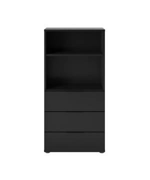 
Zowel in een woonkamer als in een slaapkamer is onze Commode met 3 lades en 2 open vakken in het zwart, monochroom en 49,7 cm breed - Dark, ideaal om de ruimte stijlvol in te richten. Dankzij het aparte vak met een verwijderbare plank kunt u uw boeken en andere decoratieve voorwerpen opbergen. Drie laden voegen extra opbergruimte toe en u kunt uw spullen stofvrij bewaren. Product samenstelling: Melamine spaanplaten. Productkenmerken: Aantal laden: 3. Aantal vaste planken: 1. Aantal verwijderbare planken: 1. Gemaakt in Duitsland. Gemaakt van melamine spaanplaten, die een goede weerstand bieden tegen slijtage, krassen en vlekken. Het meubel kan aan de muur worden bevestigd: pluggen niet inbegrepen, aan te passen aan de aard van uw muur. PEFC-label: spaanplaten gemaakt van hout uit duurzaam beheerde bossen. Geschatte montagetijd: 45 minuten. Productafmetingen: Lengte 49,7 cm x Diepte 31,5 cm x Hoogte 101,2 cm. Nettogewicht: 24 kg. Afmetingen verpakking: Lengte 111,5 cm x Breedte 53,9 cm x Hoogte 9,1 cm - Brutogewicht 26,43 kg. Merk: CaliCosy Kleur: Black