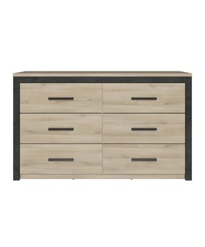 
De La Commode 6 Lades in eiken en zwart decoratie L129 cm - Colorado is zeer praktisch, het heeft 6 uittrekbare laden die een goede opbergruimte bieden. De tweekleurige afwerking en de bijpassende zwarte handgrepen geven het een industriële stijl voor een karaktervolle slaapkamer. Voor een harmonieuze sfeer, ontdek andere meubels uit de "Colorado" collectie. Zeer trendy industriële stijl. Productkenmerken: Bovenpaneel van 22 mm dik. Hoogte van de laden is 16 cm. Wit interieur. Matzwarte handgrepen. Spaanplaat en MDF bedekt met een eiken en zwart decor. Industriële stijl. Gemaakt in Frankrijk. Productafmetingen: Lengte 129,1 cm x Hoogte 77,1 cm x Diepte 41,8 cm - Nettogewicht: 52 kg Pakketafmetingen: Pakket nr. 1: Lengte 82,5 cm x Hoogte 13 cm x Diepte 41,3 cm - Brutogewicht: 23,5 kg Pakket nr. 2: Lengte 136,5 cm x Hoogte 9 cm x Diepte 43,5 cm - Brutogewicht: 28,5 kg Merk: CaliCosy Kleur: Wooden Effect