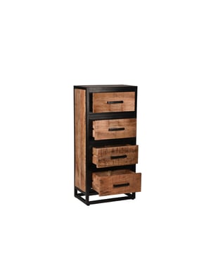 
Ladekast Tampa van LABEL51 is een prachtig meubel uitgevoerd in rough mangohout. De gave combinatie van mangohout en metaal zorgt ervoor dat het een stoer meubel is met een warm en sfeervol karakter waar je alle kanten mee op kunt.De karakteristieke ladekast Tampa in de kleur rough is gemaakt van mangohout en metaal. Het meubel heeft een gave balans in materiaal; een basisframe uitgevoerd in zwart metaal met verder alle zijdes uitgevoerd in rough mangohout. De fraaie, zichtbare houtnerven zorgen voor een individueel karakter met charme. Het meubel heeft 4 royale lades, dus genoeg ruimte om in op te bergen. De lades zijn voorzien van stijlvolle, strakke metalen greepjes in de kleur zwart wat het geheel helemaal afmaakt.Ladekast Tampa straalt sfeer en rust uit door het simplistische design, uitgevoerd in karakteristiek mangohout. Ladekast Tampa vormt het perfecte meubel voor een industrieel, retro interieur. Bekijk de hele serie Tampa en combineer verschillende meubelen om een perfect geheel te creëren.• Ladekast Tampa is strak, trendy en stijlvol• Ladekast Tampa is handgemaakt en die authenticiteit spat van het meubel af• Ladekast Tampa is een functioneel meubel met heel veel mogelijkheden - Afmeting: 50x30x105 cm - Kleur: Zwart - Materiaal: Hout