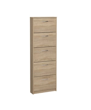 
Ontdek onze Schoenenkast met 5 kleppen Step - L58,5 x H168,5 cm om een praktische opbergoplossing te bieden voor jouw entree. De 5 kleppen zullen je in staat stellen om talrijke paren schoenen op te bergen. Dankzij de verticale opbergruimte neemt de kast geen ruimte in op de vloer, waardoor het ideaal is voor kleine ruimtes. Productkenmerken: Hoofdmateriaal: Gelamineerd vezelplaat. Wordt geleverd als bouwpakket. Gebruiksaanwijzing bijgeleverd. Zelfmontage vereist. 5 kleppen. Productafmetingen: Lengte 58,5 cm x Hoogte 168,5 cm x Diepte 17 cm - Nettogewicht: 22,3 kg. Verpakkingsafmetingen: Verpakking nr. 1: Hoogte 39 cm x Breedte 181 cm x Diepte 9,1 cm - Brutogewicht: 25,1 kg. Merk: CaliCosy Kleur: Wooden Effect