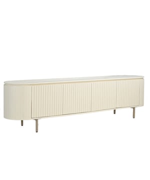 
Geef je woonkamer een elegante upgrade met het Livingfurn Tv-meubel Patou in ivoor. Dit prachtige tv-meubel van 210 cm breed is niet alleen een stijlvolle toevoeging aan je interieur, maar biedt ook voldoende opbergruimte voor al je media-apparatuur en accessoires. Het strakke design en de lichte kleur zorgen voor een moderne en tijdloze uitstraling.Het Patou tv-meubel is vervaardigd uit duurzaam mangohout en afgewerkt met een stevig, gecoat stalen onderstel. De greeploze deuren met een subtiel lattenpatroon geven het meubel een chique en minimalistische look. Dankzij het ruime formaat is er genoeg plek voor je televisie, spelconsoles, dvd-speler en andere benodigdheden. Combineer dit tv-meubel met andere meubels uit de Patou serie om een harmonieus en stijlvol interieur te creëren. De warme beige-ivoorkleur van het mangohout zorgt voor een unieke en luxueuze sfeer in elke woonkamer.MerkLivingfurnModelTv-meubel PatouKleurIvoor (Ivory) / BeigeMateriaalMangohout, Gecoat staalAfmetingenBreedte: 210 cm, Diepte: 43 cm, Hoogte: 56 cmCollectiePatouArtikelnummer31497DesignGreeploze deuren, LattenpatroonStijlModern, Tijdloos