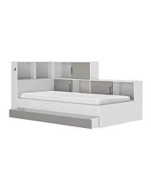 
Op zoek naar opbergruimte in uw slaapkamer? Dan is dit Bed met Opbergruimte 90x200 cm - Erwan ideaal voor u! Met zijn vele planken en brede lade kunt u uw beddengoed, boeken en andere spullen geoptimaliseerd en binnen handbereik plaatsen. Dankzij de witte en grijze kleuren kunt u dit meubelstuk gemakkelijk in uw slaapkamer plaatsen, ongeacht de huidige inrichting. Productkenmerken: - Spaanplaat bekleed met imitatiepapier in Grijs Moon of wit. - Meubel wordt geleverd in een bouwpakket. Zelf te monteren. Montagehandleiding inbegrepen. - 2 jaar garantie. Meubel gemaakt in Frankrijk. - Bedmaat 90x200. - Lade voor opbergruimte over de volledige lengte van het bed. - Grote opbergplanken aan 2 zijden van het bed, sommige met schuifdeuren. - Wordt geleverd met een haak om een koptelefoon op te hangen. - Omkeerbare opbergomgeving bij montage. - Matrasafmetingen: 90x200. - Bedframe afmetingen: 221 x 104 x 120. - Matras niet inbegrepen. - Lattenbodem niet inbegrepen. - Productafmetingen: Breedte 221 cm x Hoogte 104 cm x Diepte 120 cm - Nettogewicht: 76,6 kg. Afmetingen van het pakket: - Pakket nr. 1: Hoogte 7 cm x Breedte 70 cm x Diepte 114 cm - Bruttogewicht: 28 kg. - Pakket nr. 2: Hoogte 19 cm x Breedte 27 cm x Diepte 108 cm - Bruttogewicht: 28 kg. - Pakket nr. 3: Hoogte 7 cm x Breedte 36 cm x Diepte 207 cm - Bruttogewicht: 26 kg. Merk: CaliCosy Kleur: White
