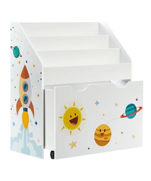 
Productkenmerken: Gemaakt van spaanplaat en MDF. Met ruimtemotieven. Lade op wieltjes. 3 niveaus voor de boekenkast. Productafmetingen: Lengte 62,5 cm x Hoogte 70 cm x Diepte 29,5 cm - Nettogewicht: 14,4 kg. Verpakkingsafmetingen: Verpakking nr. 1: Hoogte 14,5 cm x Breedte 80,5 cm x Diepte 43,5 cm - Brutogewicht: 16 kg. Merk: CaliCosy Kleur: White