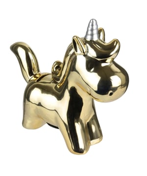 
Sparen moet leuk zijn. Je spaart tenslotte voor iets dat je dolgraag wilt hebben. Met deze vrolijk gekleurde spaarpot in de vorm van een Unicorn wordt sparen zeker leuk. De spaargleuf is op de rug. En wil je toch wat geld uit de spaarpot gebruiken? Dan kan het geld eenvoudig bij het dekseltje met slot onder de buik er uit gehaald worden. De eenhoorn spaarpot is ca. 19 x 21 cm. MATERIAAL: Keramiek KLEUR: Goud AFMETING: 21 x 19 x 6,5 cm Merk: CASA DI ELTURO Materiaal: Keramiek Kleur: Goud