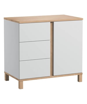
Ontdek onze Commode met 3 laden en 1 deur Altitude - L90 cm. Ideaal voor het inrichten van de babykamer, het stelt u in staat om uw spullen op te bergen en te organiseren. Het formaat is erg handig omdat het de vloerruimte niet in beslag neemt. Het strakke en eigentijdse ontwerp past bij elke interieurstijl. De Altitude kast uit dezelfde collectie is ook beschikbaar. Verkrijgbaar in twee kleuren. Productkenmerken: Twee kleuren: Grafietgrijs en eiken decor/ Wit en eiken decor. Aan de linkerkant, 3 laden met een geruisloos sluitsysteem. Aan de rechterkant, 1 in hoogte verstelbare plank achter de deur. Massief eiken poten. Productafmetingen: Lengte 90 cm x breedte 53 cm x hoogte 84 cm - Nettogewicht: 47,9 kg. Afmetingen van het pakket: Pakket nr. 1: Hoogte 12 cm x breedte 99 cm x diepte 60 cm - Brutogewicht: 26,9 kg. Pakket nr. 2: Hoogte 12 cm x breedte 80 cm x diepte 57,5 cm - Brutogewicht: 24,84 kg. Totaal brutogewicht: 51,75 kg. Merk: CaliCosy Kleur: Wooden Effect