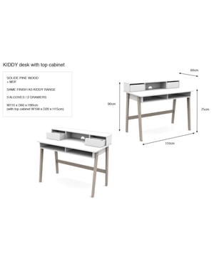 
Dit KIDDY bureau met bijhorend opzetstuk, vervaardigd uit wit gelakte MDF en poten in massieve den. Deze combinatie zorgt voor een Scandinavische toets; strak en toch lief en speels. Het bureau beschikt over een ruim werkblad, 2 open vakken en 2 kleine opberglades. Er is alsook een kabeldoorvoer voorzien voor computer of laptop.Ontdek de belangrijkste kenmerken van dit product in onderstaande punten:- Scandinavisch design- Ruim werkblad- Opbergruimte- Kabeldoorvoer- Massieve denAndere zaken die goed zijn om te weten:- Scandinavian stijl- In slechts 60 minuten gemonteerd- Het pakket wordt in 1 dozen geleverd- Het artikel is afgewerkt met een Lak- Volgens de hoogste normen gecertificeerd. gecertificeerd- Gemaakt van FSC gekeurd hout- Exclusief lattenbodem- Gemaakt van Combinatie van massief grenen EN MDF- Met Soft-CloseOver het merkVipack is een familiebedrijf gespecialiseerd in de ontwikkeling en distributie van meubilair voor kinderen en jongeren. Onze kracht is de voortdurende ontwikkeling van nieuwe producten volgens de laatste trends van vandaag. Hierdoor kunnen we een breed assortiment commerciële producten met een eigentijdse look aanbieden tegen een betaalbare prijs.Ons assortiment omvat een verscheidenheid aan zorgvuldig vervaardigde stukken. Elk item is zorgvuldig ontworpen voor zowel kinderen als ouders. We besteden speciale aandacht aan details zoals ergonomie, veelzijdigheid en gebruiksgemak, zodat onze meubels naadloos in je dagelijkse routine passen. Van stevige constructies en niet-giftige materialen tot veilige sluitingen en gladde afwerkingen, elk aspect van onze meubels is zorgvuldig ontworpen om je kleintje een veilige en stijlvolle omgeving te bieden.  - Afmeting: - Kleur: Wit - Materiaal: Hout