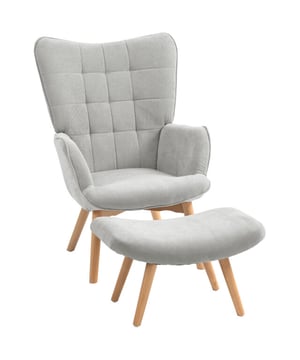 
De rijkelijk gepolsterde zitting biedt veel comfort, terwijl u op de extra hocker uw voeten omhoog kunt leggen. Deze stoel is een mooie en omfortabele plek om een boek te lezen, te luieren met een vriend, of gewoon wat tijd voor uzelf door te brengen - met de set van stoel en hocker wordt de avond ontspannen.HoogtepuntenBlikvanger: Mooi ontwerp met poten van beukenhout en grijze kleurstelling. De stoel biedt veel comfort voor gezellige uren en is ideaal voor een aangenaam moment van ontspanning, of u nu tv kijkt, een boek leest of gewoon rust.Zet uw voeten omhoog: Met dit gestoffeerde stoelset met getuft ontwerp dat uit een accentstoel en de bijpassende ottomaan bestaat, kunt u gaan zitten, uw voeten omhoog leggen en de stress van de dag vergeten.Comfortabel de hele dag: De zachte polstering biedt het hoogste comfort, terwijl het ademende materiaal knus en zacht aanvoelt.Robuuste structuur: Met een ondersteunend stalen frame en stevige houten poten is dit stoelset robuust en duurzaam. Bovendien kunnen de beschermende en verstelbare vloerbeschermers krassen voorkomen en zorgen voor een stabiele stand.Afmetingen: Afmeting stoel: 72L x 80B x 101H cm. Afmeting ottomaan: 65L x 43B x 38H cm. Belastbaarheid: 150 kg (stoel), 80 kg (ottomaan). Montage vereist.Omschrijving: Set bestaande uit een accentfauteuil en ottomaan Gebruik de ottomaan als voetensteun of als extra zitplaats Het corduroy-achtige bovenmateriaal en beukenhouten poten geven uw huis een glamoureus tintje Gepolsterde kussens en ergonomische armleuningen zorgen voor veel comfort Ingebouwd stalen frame en verstelbare vloerbeschermers op de poten van de stoel voor extra stabiliteit Ideaal voor woonkamer, slaapkamer, studeerkamer en meer Montage vereistTechnische specificaties: Kleur: Grijs Materiaal: Beuken, schuim, fluweel (100% polyester) Afmetingen stoel: 72L x 80B x 101H cm Afmetingen ottomaan: 65B x 43D x 38H cm Afmetingen zitting: 46B x 53D x 45H cm Dikte van het kussen: 11 cm Afmetingen rugleuning: 70L x 72B x 62H cm Gewichtscapaciteit: 150 kg (stoel), 80 kg (ottomaan) - Afmeting: - Kleur: Grijs - Materiaal: Hout