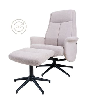 
Ontspan in stijl en comfort met onze relaxfauteuil Bindy met bijpassende hocker. Deze relaxstoel en poef zijn bekleed met een zachte en duurzame bouclé stof, waardoor ze niet alleen een stijlvolle uitstraling hebben, maar ook heerlijk aanvoelen om in weg te zakken na een lange dag.Het ontwerp van de fauteuil zorgt voor optimale ondersteuning en comfort, met een verstelbare rugleuning die je in staat stelt om te zitten, loungen en zelfs liggen. De hoge rugleuning en gewatteerde armleuningen creëren een cocoon van ontspanning, terwijl de 360-graden draaibare basis maximale veelzijdigheid biedt, zodat je gemakkelijk vanuit elke hoek kunt genieten.De bijpassende poef, met afmetingen van H45 x B 48 x D 38 cm, biedt de perfecte plek om je voeten op te laten rusten voor een complete loungervaring. Merk: Home67 Materiaal: Metaal,Synthetisch Kleur: Beige EAN: 8720769978939