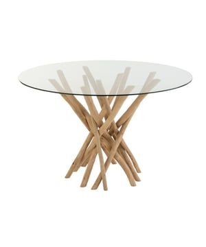 
Dining Table Branches Round Teak Wood Natural/Glass Width120Height75Length120Weight6.5 kgCollectionZomer 2022Colour NaturalMaterial compositionGlass(50%),teak wood(50%)Max seating weight50 Materiaal: